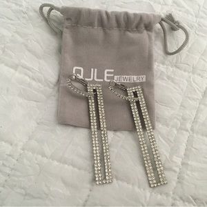 QJLE - Geometric rectangle, cubic zirconia rhinestone drop earrings